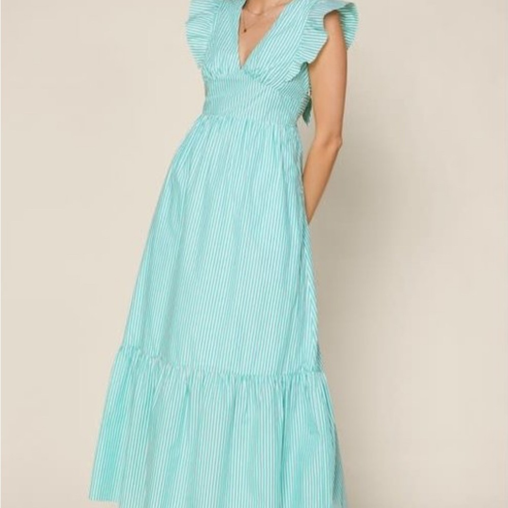 Skies Are Blue Teal Striped Maxi Dress